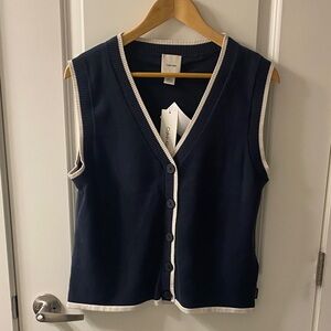 Calvin Klein Navy Blue Sleeveless Button-down V-neck Sweater Vest